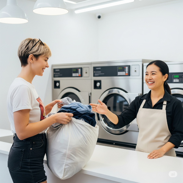 Woman Dropping Off Laundry 001 600X600