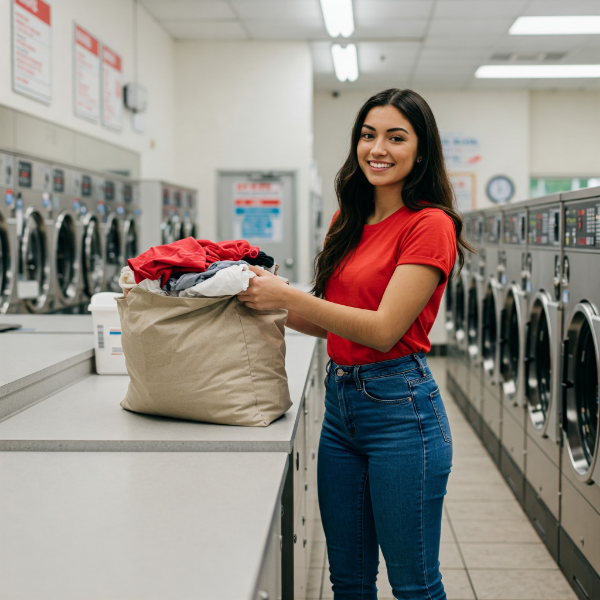 Woman Drops Off Laundry 600X600